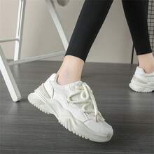 Giày thể thao đế bằng thông thường, Giày thể thao nữ Chunky phong cách Hàn Quốc, Đi làm, Giày nữ đi bộ - trắng - Xem 4