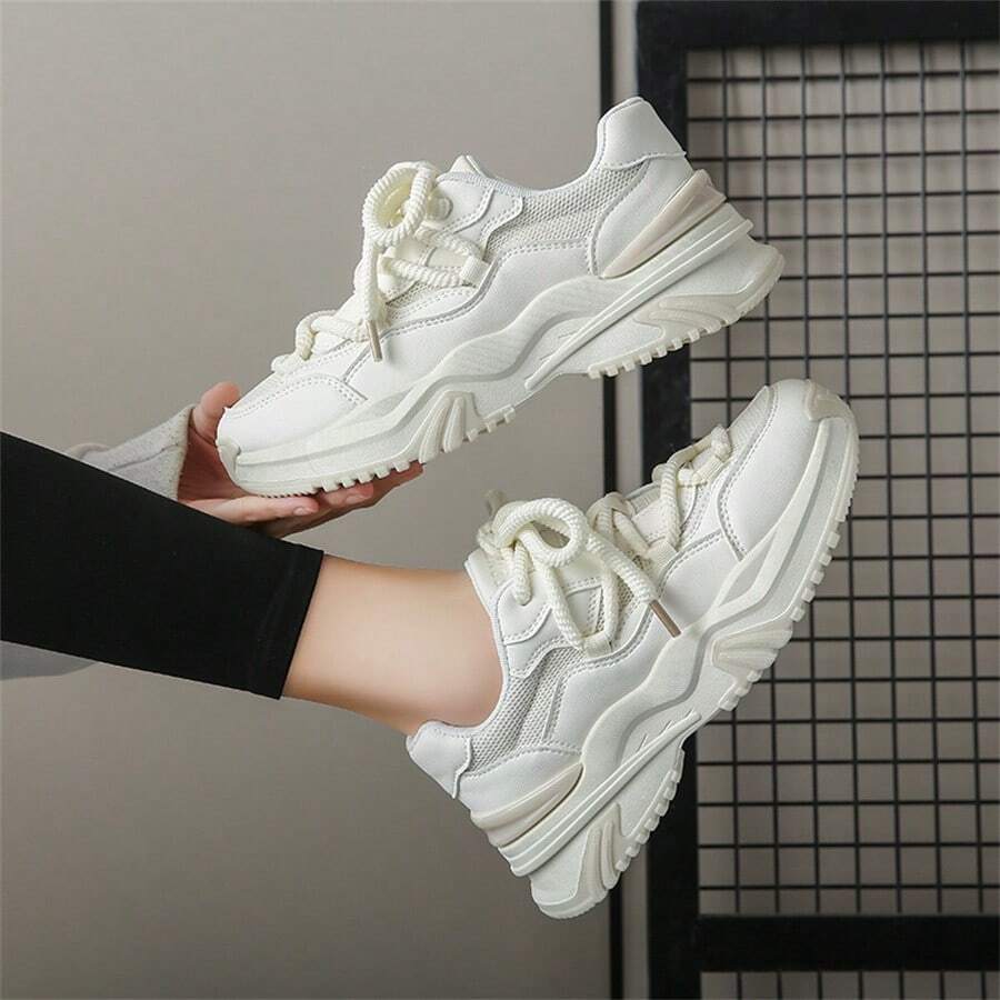 Giày thể thao đế bằng thông thường, Giày thể thao nữ Chunky phong cách Hàn Quốc, Đi làm, Giày nữ đi bộ - trắng - Xem 1