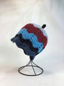 1pc Women's Crochet Hollow Out Flower Design Dopamine Color Hat With Personalized Striped & Lace Detail Bucket Hat, Korean Style Sweet Street Fashion Accessory - Multicolor - View 7