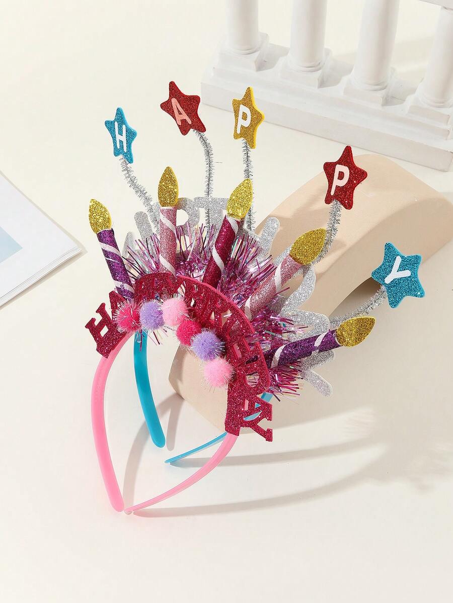 2pcs Women's Birthday Headband, Cute Party Hat Hair Accessories For Dress Up - Multicolor - View 1