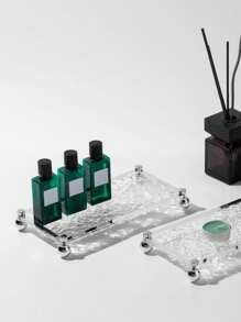 1 件装石纹镜木球现代浴室梳妆台牙刷杯架收纳架，简约法式亚克力化妆托盘 - 白色 - 查看 2