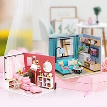 1套裝DIY身臨其境微型娃娃屋成套工具,1:24木頭手工製作屋套件適用於成年人,迷你客廳帶微小家具和LED,3D屋拼圖模型建築套件,生日禮物適用於朋友們,情人,兒童 - 藍色 - 查看 6