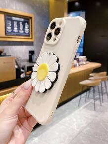 1pc White Daisy Rotating Mirror + Antique White Rubix Cube Phone Case (straight Edge) Compatible With Apple/samsung/xiaomi/redmi/vivo - Beige - View 4