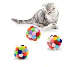 Pet Toy For Cat - Plush Ball With Bell And Elastic Band, Self-playing Toy, Multicolor Decor Ball Suits For Indoor Cats And Kittens Who Like Chewing And Playing. - Multicolor - View 2