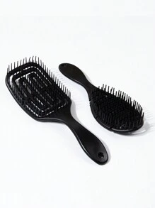 干湿两用镂空发梳/通风发刷造型梳套装/套装2件套经典纯色长方形/方形超柔软安全亲子装送给妈妈、情人节、返校节、旅行度假必备品、女士发饰 - 黑色 - 查看 5
