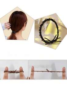 5pcs Simple & Versatile Elastic Hair Ties With Rhinestone Decor, Suitable For Daily Use - Brown - View 4
