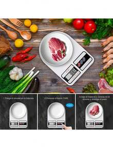 Bascula Digital Gramera Bascula Portatil Pesa Hasta 5Kg Balanza de cocina - Blanco - Ver 3