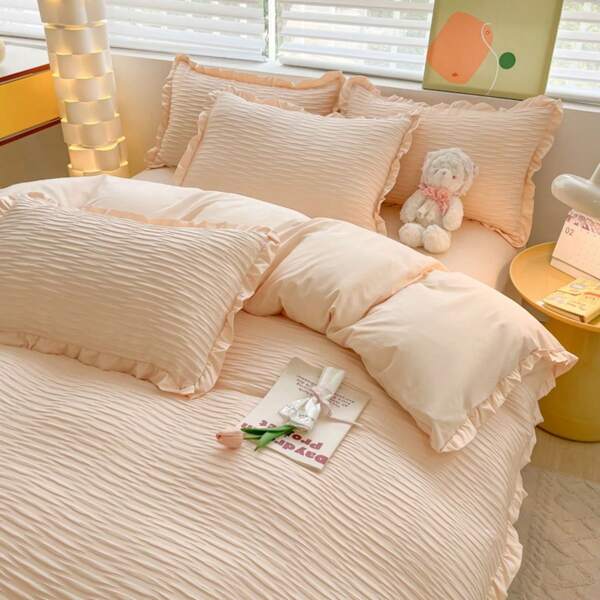 New Korean Style Leaf Bubble Gauze Double-layered Three/four Piece Set, Fresh And Soothing, Soft, Skin-friendly, Wear-resistant And Colorfast, Machine Washable