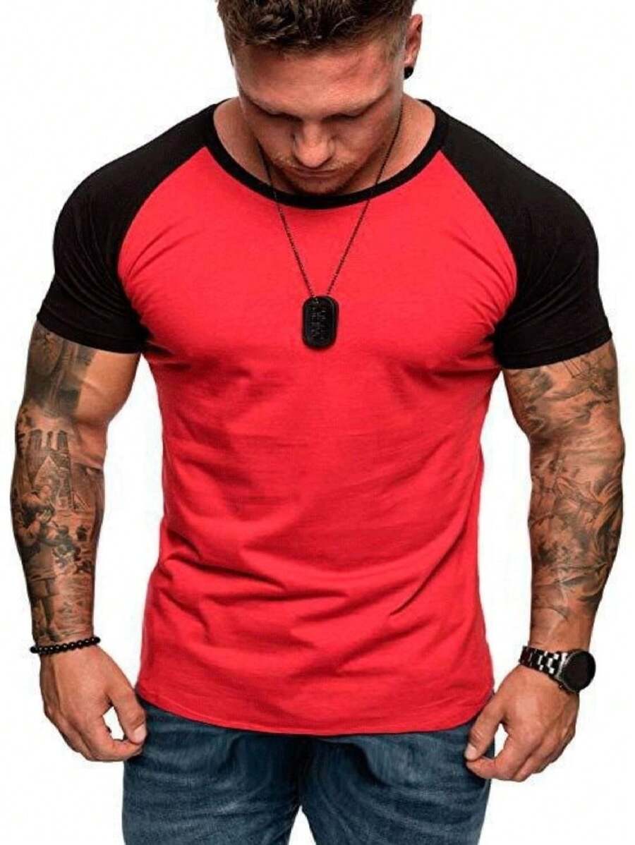 Camiseta Masculina Raglan Roupa Masculina Camisa Masculina 1 - Vermelho - Visão 1
