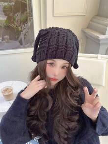 1入組女士可愛有趣針織毛線帽,有辮狀觸角,溫暖而厚實,適合小臉型