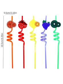 5入組創意旋紋可重複使用的水果造型吸管,可清洗吸管,適用於派對、酒店和宴會 - 彩色 - 查看 6