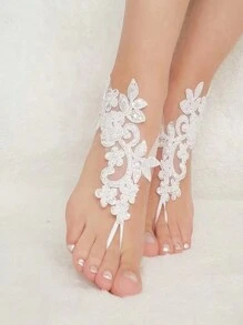 European And American Style Lace Anklet, Exotic Beach Wedding Accessories - White - View 2
