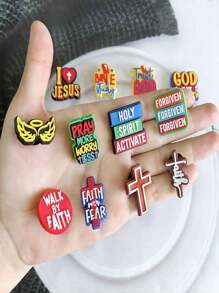 12 Stücke/Set Glaube inspirierende Phrasen Serie Schuh Charms DIY abnehmbare Sandalen Dekor Accessoires, Sandalen Pantoffeln - Verschiedenfarbig - Übersicht 3