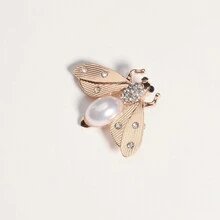 1pc Cute & Personalized Bee Shaped Brooch With Pearl & Bumblebee Design Pin Badge - Gold - View 2