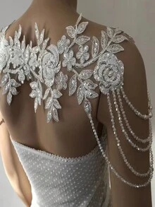 Accesorio de vestido de novia hecho a mano con cuentas, cadena para hombros de novia, estilo europeo y americano - Blanco - Ver 2