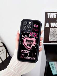1 Stück schwarzes Love-Cat-Design TPU-Schutzhülle mit präzisen Aussparungen, Kamera-Schutz, staub- und kratzfest, modisch und kompatibel mit iPhone-Modellen - Schwarz - Übersicht 2