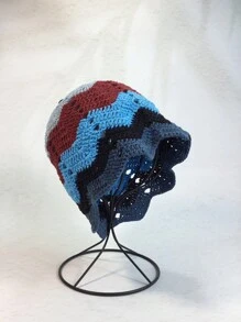 1pc Women's Crochet Hollow Out Flower Design Dopamine Color Hat With Personalized Striped & Lace Detail Bucket Hat, Korean Style Sweet Street Fashion Accessory - Multicolor - View 10