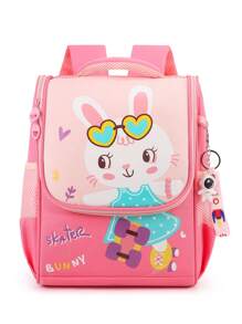 1 Balo vải Oxford hình thỏ dễ thương cho bé gái, có khóa kéo, thích hợp đi học và sử dụng hàng ngày (Có kèm mặt dây chuyền) - Nhiều màu - Xem 1