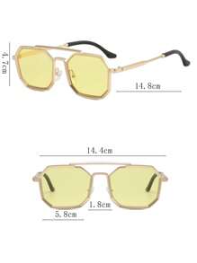 1入組多邊形設計雙梁金色眼框黃鏡片太陽眼鏡男款,適合街拍和開車 - 金色 - 查看 6