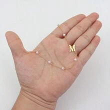 1 件全新不锈钢字母吊坠仿珍珠串珠链项链女款