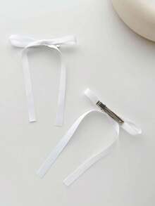 2pcs Women's Lovely Alligator Hair Clips With Bow Decoration, Suitable For Back To School Daily Use - White - View 4