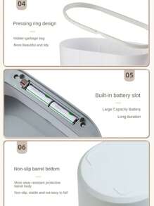 1入組塑料智能感應垃圾桶,自動感應開關,適合放置在房間角落,需要2節aa電池 - 紫色 - 查看 3