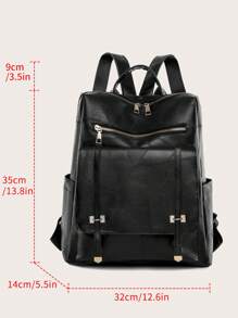 Balo đeo vai màu trơn cổ điển dùng cho cả nam và nữ, Balo đi học đại học nhiều ngăn bằng da PU, Balo đựng máy tính công sở dung tích lớn, Túi đeo vai du lịch ngoài trời dùng hàng ngày - màu đen - Xem 6