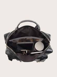 Balo đeo vai màu trơn cổ điển dùng cho cả nam và nữ, Balo đi học đại học nhiều ngăn bằng da PU, Balo đựng máy tính công sở dung tích lớn, Túi đeo vai du lịch ngoài trời dùng hàng ngày - màu đen - Xem 7