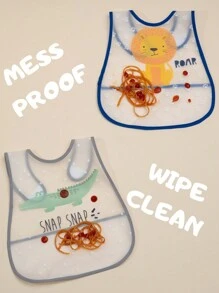 2入組卡通動物圖案PEVA防水圍兜適用於嬰兒餵養 - 藍色 - 查看 2