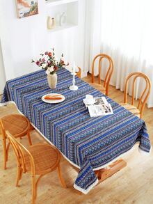 1 Pièce Nappe Rectangulaire En Dentelle De Style Bohème Pour La Décoration De La Table De Cuisine, Salle À Manger Et Ferme - Bleu azur - Voir 3