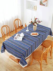 1 Pièce Nappe Rectangulaire En Dentelle De Style Bohème Pour La Décoration De La Table De Cuisine, Salle À Manger Et Ferme - Bleu azur - Voir 4
