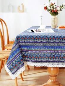 1 Pièce Nappe Rectangulaire En Dentelle De Style Bohème Pour La Décoration De La Table De Cuisine, Salle À Manger Et Ferme - Bleu azur - Voir 8