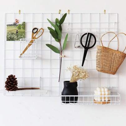 1 tấm lưới treo tường 18*14 inch, khung ảnh lưới sắt, giá đựng đồ treo tường, dùng cho phòng ngủ, ký túc xá, văn phòng, bảng trưng bày, sự kiện tựu trường, màu trắng