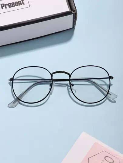 1pc Unisex Vintage Round Metal Glasses For Kids And Teenagers, Suitable For Daily Use