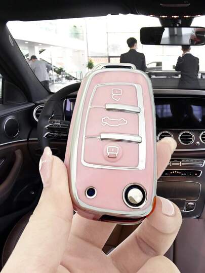Pink Anti-Fall Keycase + Suit For Audi A3, A1, Q3, Q2L, TT, Old A6, Q7, Q5 Key Fob Folding Protection Cover