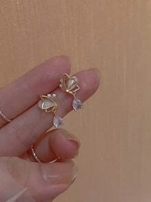 1對女士貓眼石蝴蝶心形水滴鑽石耳釘,時尚獨特設計,適用於節慶和約會 - 彩色 - 查看 4
