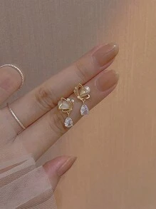 1對女士貓眼石蝴蝶心形水滴鑽石耳釘,時尚獨特設計,適用於節慶和約會 - 彩色 - 查看 1