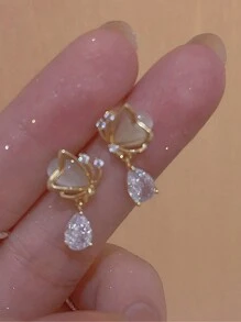 1對女士貓眼石蝴蝶心形水滴鑽石耳釘,時尚獨特設計,適用於節慶和約會 - 彩色 - 查看 5