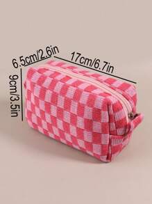 1pc Checkerboard Checkerboard Knitting Make-Up Bag Color Bump Wool Collection Bag Cleaning Bag Portable Large Capacity Finishing Bag Pencil Case - Black and White - View 2