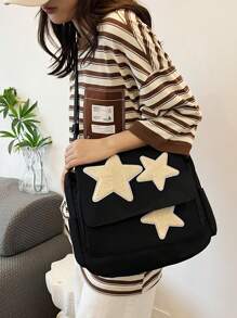Large Capacity,Waterproof,Portable,Classic,Casual Leisure & Commute Shoulder Bag With Star Decorated Flap Cover For Teen Girls Women College Students,Rookies & White-Collar Workers Perfect For Office,Work ,Business,Commute,College,Middle School, High School,Outdoors, Travel, Outings, Stars Hollow Women Bag