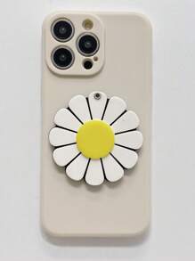 1pc White Daisy Rotating Mirror + Antique White Rubix Cube Phone Case (straight Edge) Compatible With Apple/samsung/xiaomi/redmi/vivo - Beige - View 5