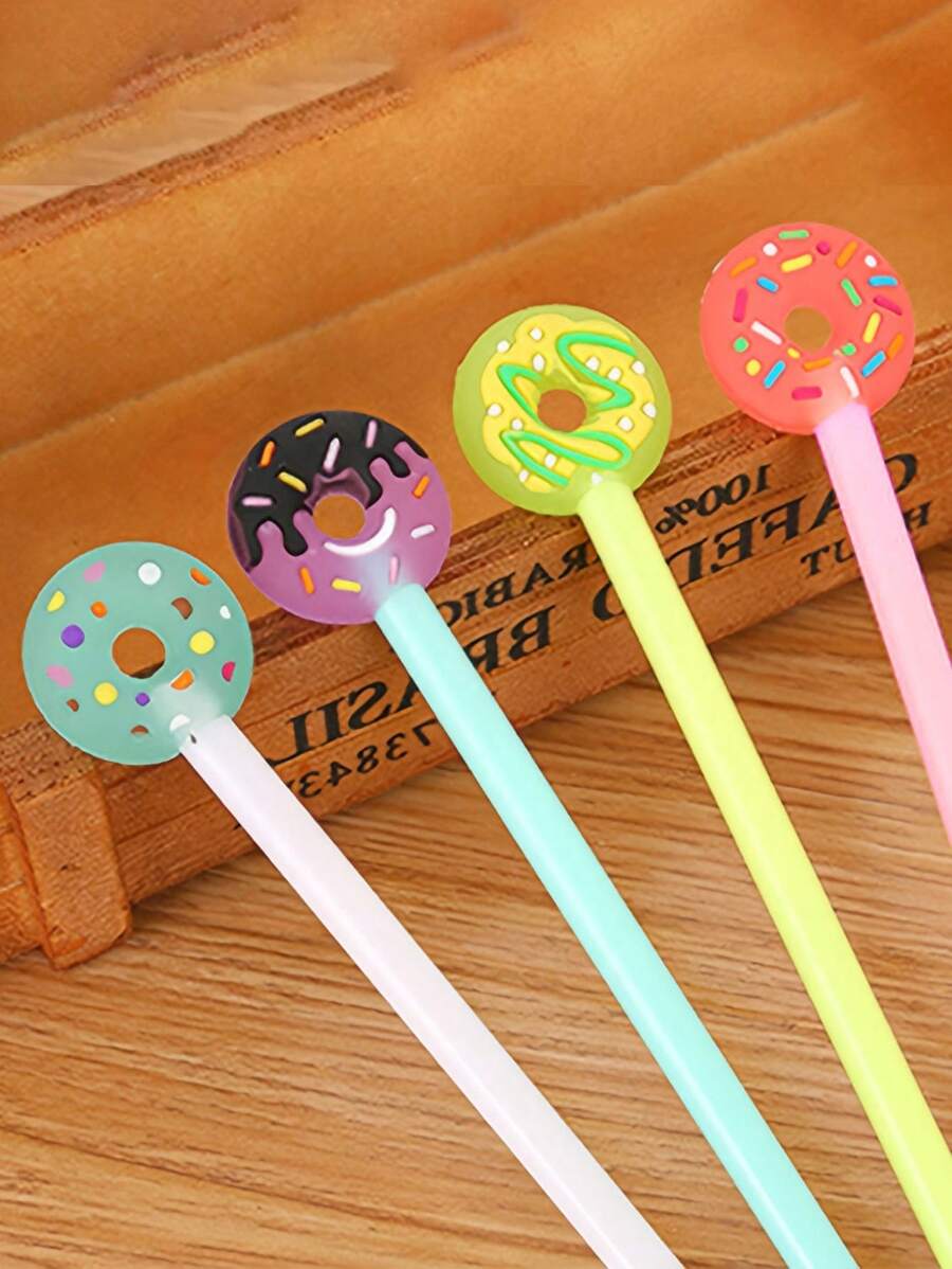 4pcs Cute Doughnut Design Ballpoint Pen, Candy Color Office School Stationery, Cartoon Writing Instrument - Multicolor - View 1