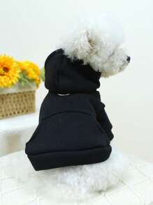 1pc Pet Clothes For Dog And Cat, With Leash D Ring, Cute Hoodie Solid Color Sequin Sweatshirt, Black - Black - View 1