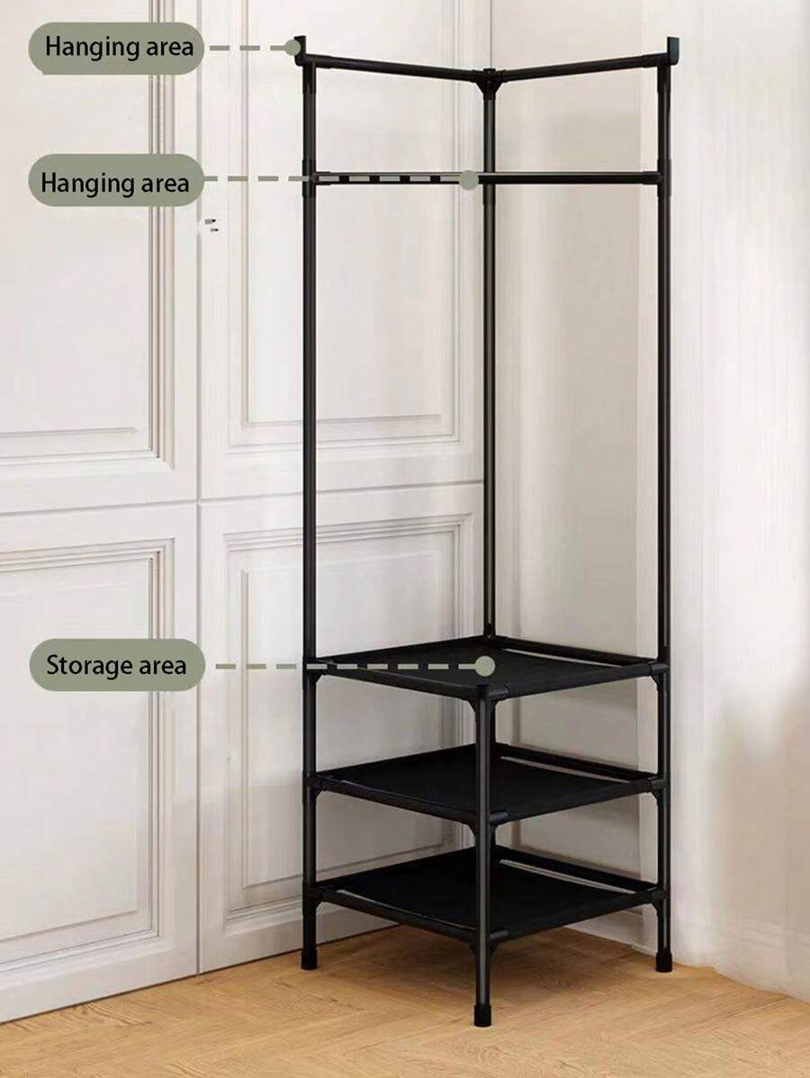 4-layer Black Freestanding Corner Coat & Hat Rack With Integrated ...
