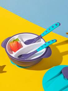 Set de 6 piezas de vajilla portátil y linda para niños, adecuada para usar en casa, interior, exterior y viajes, incluye plato dividido, tazón, tenedor, cuchara, taza de silicona con ventosa, cubriendo las necesidades de alimentación de los bebés durante los viajes, apta para lavavajillas