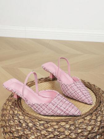 全新时尚粉色尖头女式弹力高跟鞋