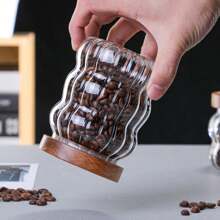 Glass Food Storage Container Jar With Acacia Wood Lid And Transparent Glass Jar, For Coffee Beans, Tea, Spices, Cookies, Nuts & Candies - White - View 7