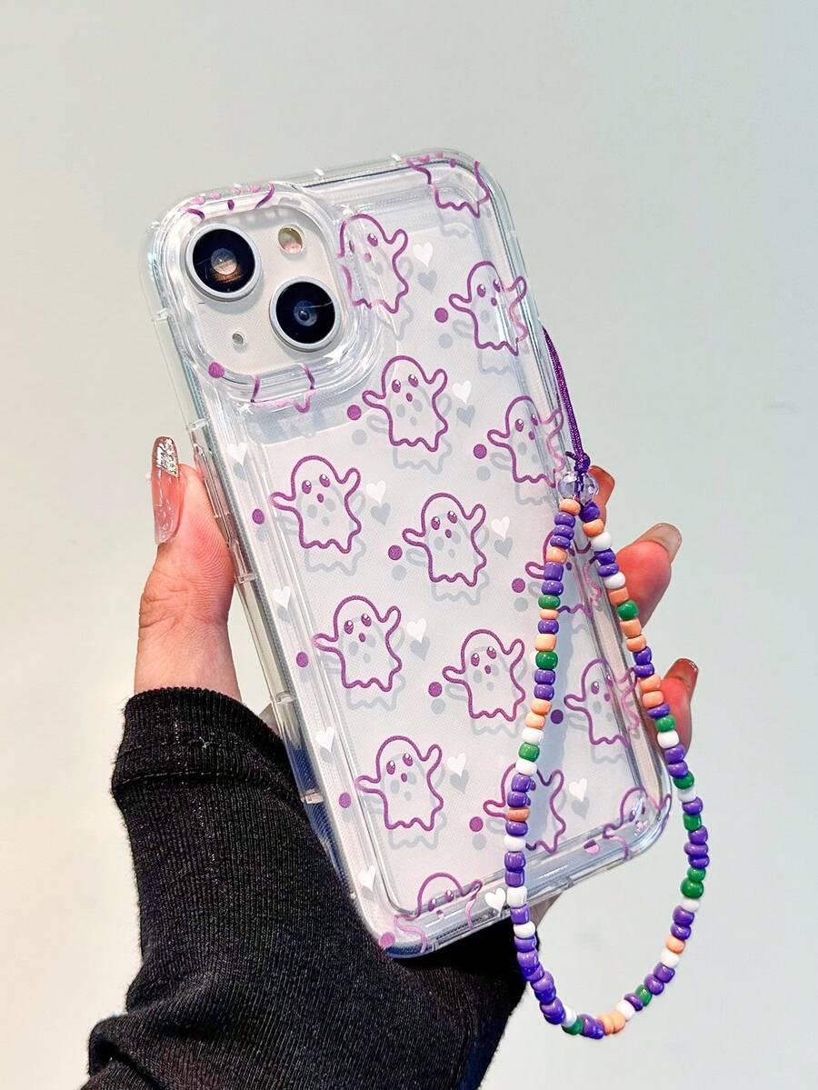 1個線畫鬼魂圖案透明防震tpu手機殼,帶掛繩,適用於iphone - 彩色 - 查看 1