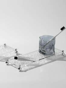 1 件装石纹镜木球现代浴室梳妆台牙刷杯架收纳架，简约法式亚克力化妆托盘 - 白色 - 查看 5