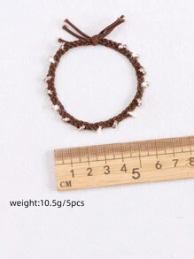 5pcs Simple & Versatile Elastic Hair Ties With Rhinestone Decor, Suitable For Daily Use - Brown - View 5